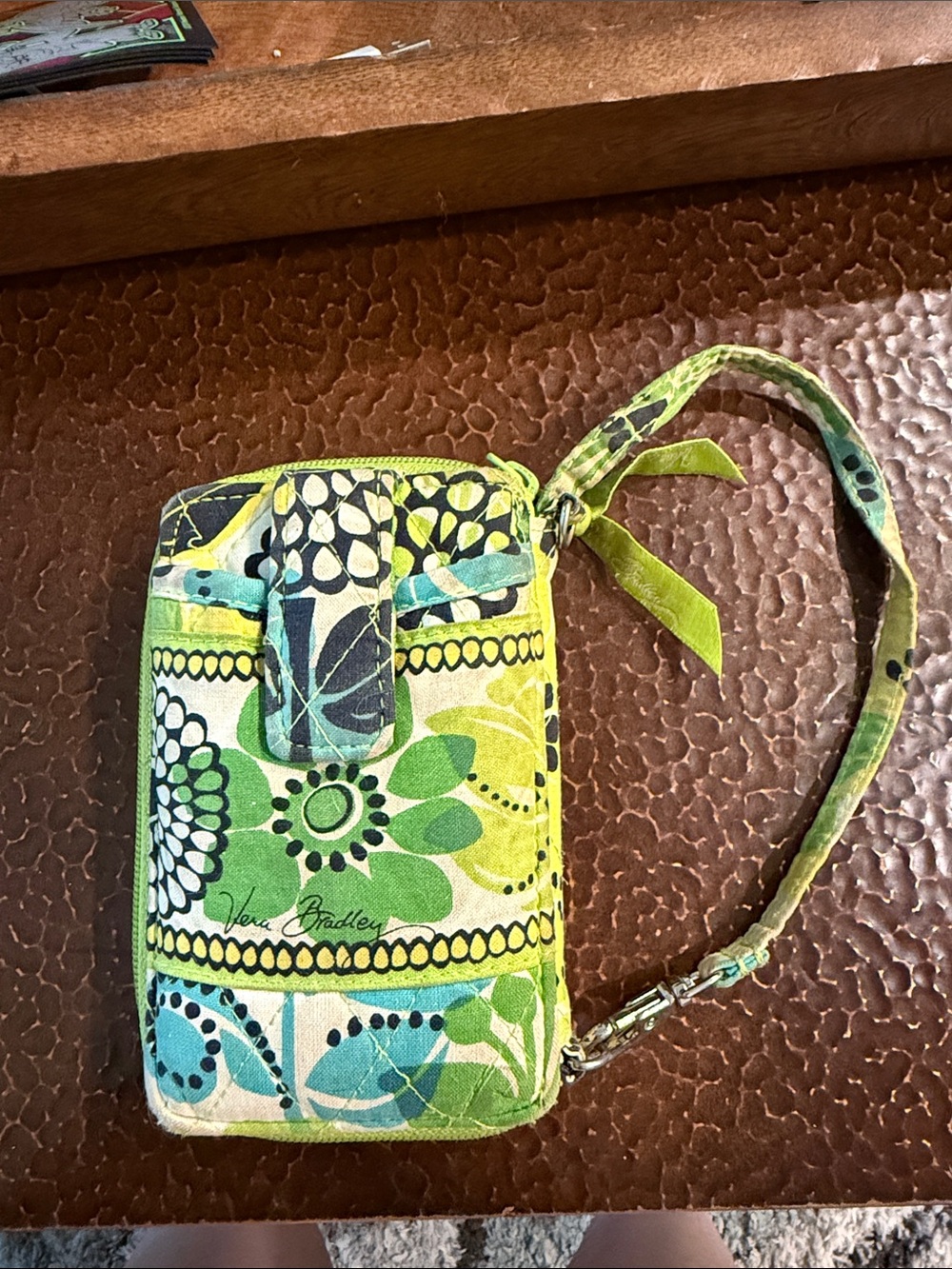Vera Bradley Green and Aqua Floral Quilted Wristlet Phone Pouch
